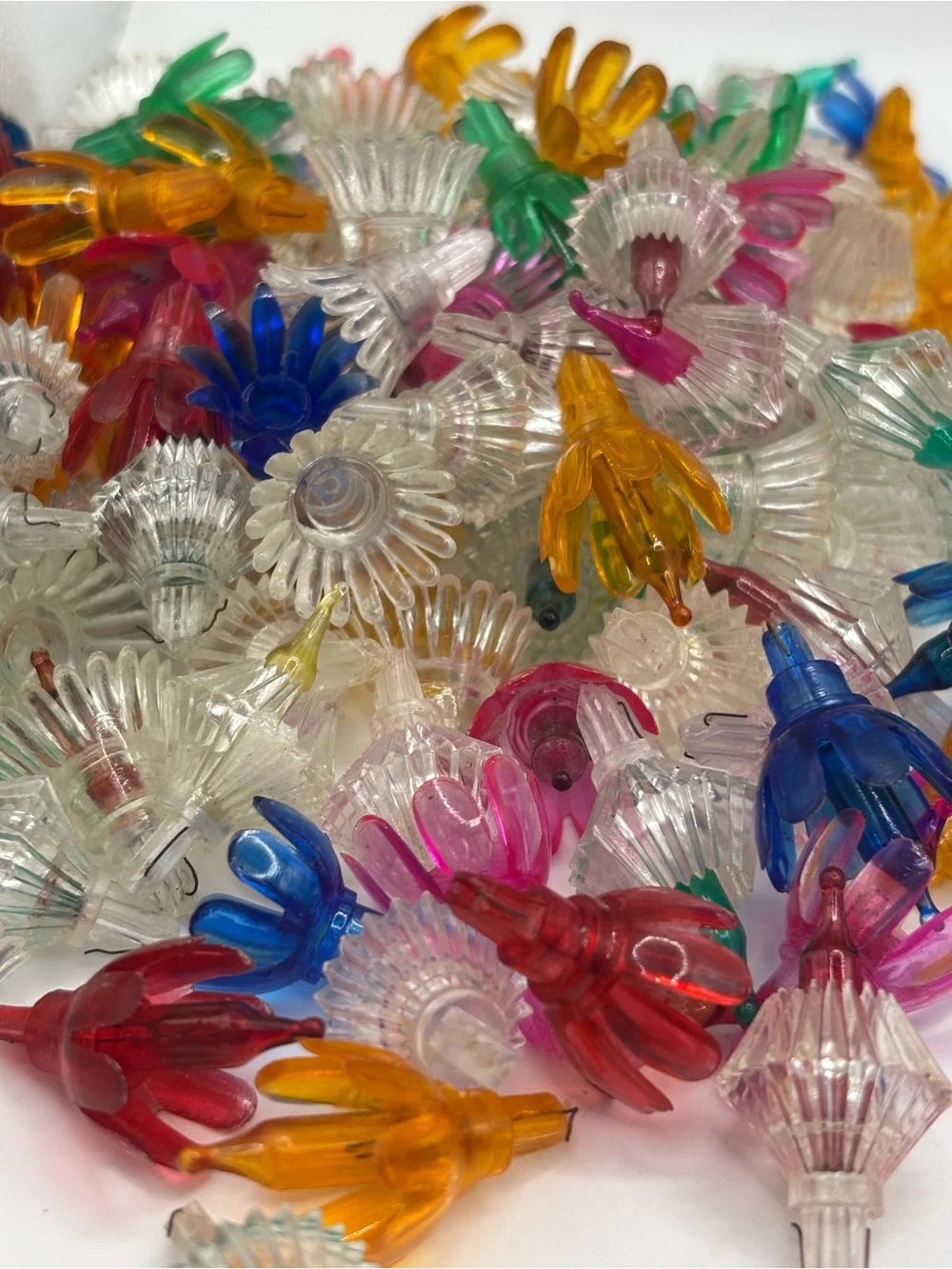 Vtg Lot 100+ Christmas Light Flower Tulip Multi Color Covers Reflectors Bulbs
